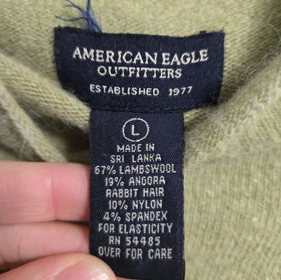 Vintage American Eagle Outfitters Green Fuzzy Cropped Mocked Neck Sweater Size L - Picture 10 of 12